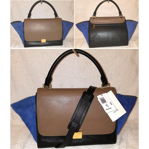 NWT EXTRA LARGE CELINE TRAPEZE TRICOLOR CROSSBODY/SATCHEL/SHOULDER HANDBAG - Picture 10 of 12